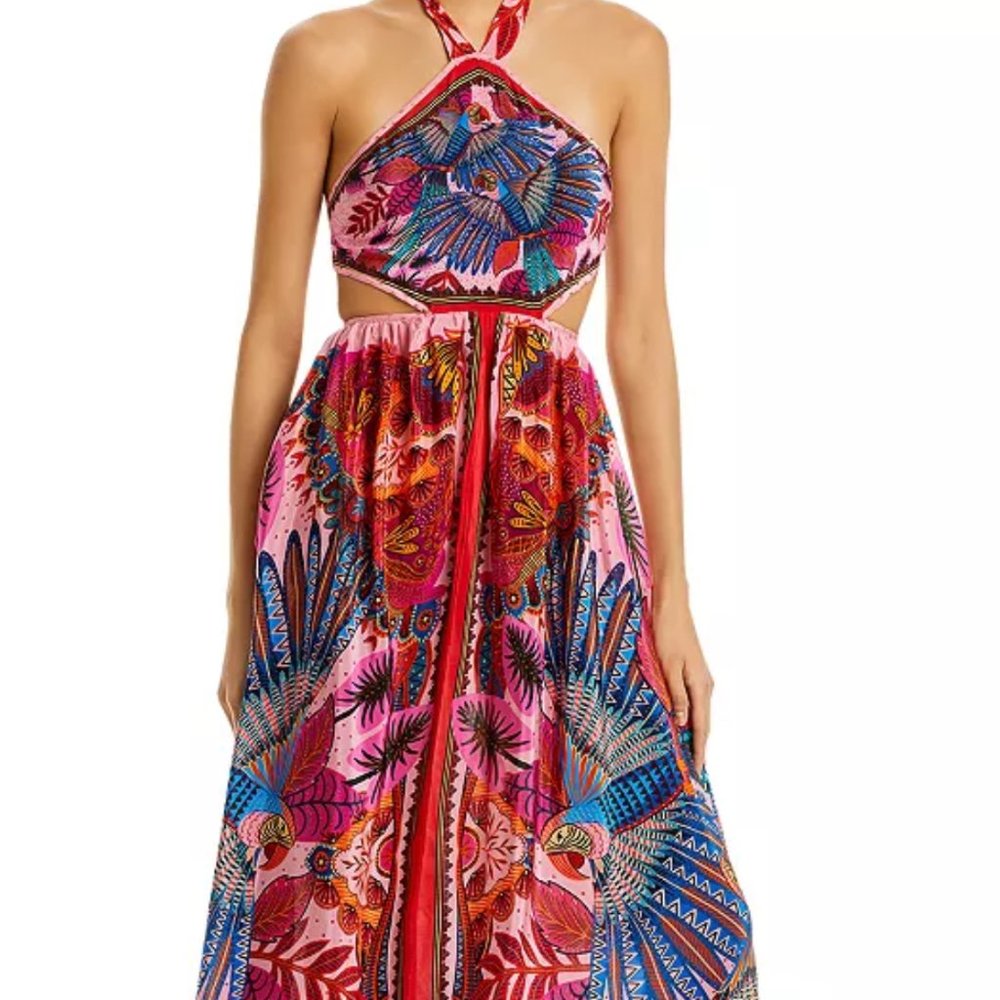 Farm Rio Anthropologie Macaw Scarf Cutout Maxi Sundress Dress XL NWT $290 - Picture 6 of 16